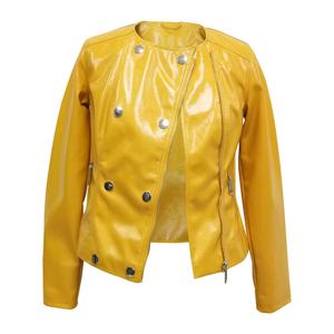 Chaqueta de Motera de Piel de Oveja Amarilla para Mujer, Estilo Regular, Transpirable, Elegante y Moderna para Invierno - Product Image 2