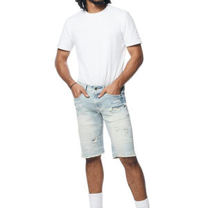 Shorts en jean pour hommes, style streetwear, avec impression de logo personnalisé du fabricant, prix de gros et personnalisation. - Product Image 4
