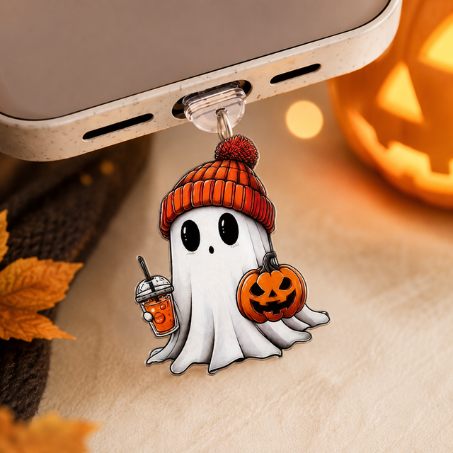 Cute Pumpkin Ghost Phone Dust Plug Compatible with Type-C/Lightning Ports