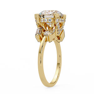 Hermoso Anillo de Compromiso con Halo Oculto, Corte Redondo, Diamante Cultivado en Laboratorio, Certificado IGI, con Acentos de Pera y Baguette, Anillos de Boda - Product Image 3