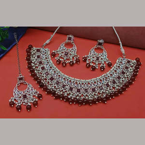 Silver Plated Fashion Jewelry <b>Set</b> with <b>Crystal</b> Stone Pearl Beads Necklace - Product Image 2