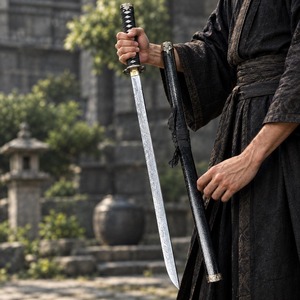 Espada Katana de Acero de Damasco, Hoja Samurai de Espiga Completa de 87 cm con Funda Negra, OEM Disponible, Garantía de 3 Años - Product Image 6