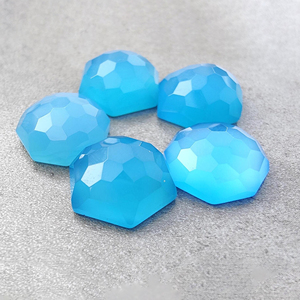 พลอยแคลซิโดนีสีน้ำเงินธรรมชาติ รูปทรงรังผึ้งหกเหลี่ยม แบบแบนด้านหลัง ปรับขนาดได้ - Product Image 6