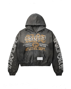 Ensemble 2 pièces de sweats à capuche et shorts de survêtement imprimés et délavés pour hommes, style streetwear personnalisé Rainbow Spray - Product Image 2