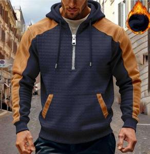 Sweat-shirt tactique à capuche en polaire pour homme, à carreaux, color-block, chaud, à manches longues - Product Image 5