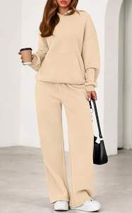 Conjuntos de chándal de dos piezas para mujer, hechos a medida por OEM, de algodón 100% sólido, para invierno/otoño, con sudaderas extragrandes y pantalones de pierna ancha, conjuntos a juego para estar en casa. - Product Image 6