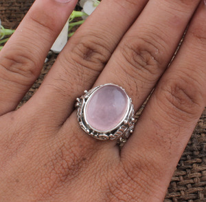 Bague en argent sterling 925 avec quartz rose naturel, artisanale, style classique, bijoux pour femmes, cadeau romantique - Product Image 4