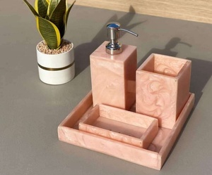 Five-Piece Customized Resin Eco-Friendly Portable Bathroom Set Minimalist Pink Soap Dish <b>Toothbrush</b> <b>Holder</b> Tray Convenient Use - Product Image 5