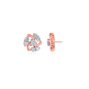 Pendientes de Diamantes con Baño de Oro Rosa, Corte Brillante Redondo, Diamantes Naturales, Joyería de Lujo para Mujer, Uso Diario - Product Image 4