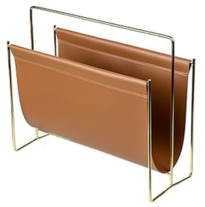 Tan Leather Magazine Holder Minimalist Black Leather Magazine Rack With Gold Metal <b>Frame</b> - Product Image 6