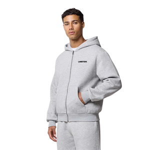 Men Winter Full <b>Zip</b> Hooded Solid Tracksuit Wide Leg <b>Trousers</b> Relaxed Fit <b>Side</b> Pockets Streetwear Wholesale Custom Two Piece - Product Image 3