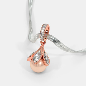 สร้อยคอจี้เพชรเพาะเลี้ยงทรงหยดน้ำสีโรสโกลด์ประดับมุก - Product Image 3