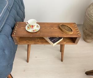 Table d'appoint en bois massif de qualité supérieure, faite à la main, avec étagère de rangement, pour salon, chambre à coucher, petite table, meubles - Product Image 1