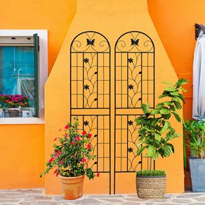Set di 2 tralicci da giardino in metallo nero da 220 cm x 50 cm, antiruggine, per piante rampicanti, recinzioni e cancelli - Product Image 4