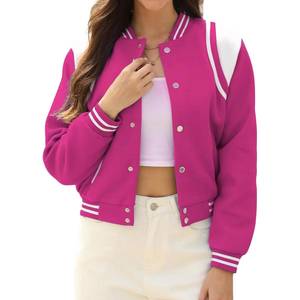 <b>New</b> Women's Regular Woven crop Varsity Jacket Corduroy Sheep <b>Skin</b> Windproof Breathable Embroidery Letter Bomber Razer impex - Product Image 1