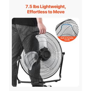 Ventilador Industrial de Alta Velocidad de 18 Pulgadas con 3 Velocidades, 4000 CFM, Inclinación Ajustable de 360 Grados, Flujo de Aire de 19.69 Pies por Segundo, Ventilador de Piso de Alta Resistencia - Product Image 6