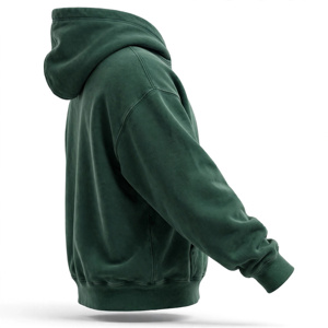 Men's Dark Green Hooded Sweatshirt Regular Fit 100% Cotton Fleece Solid Quick Dry Applique <b>Leaf</b> Design Casual Autumn Wear Pocket - Product Image 3