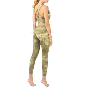 Women's 2-Piece Yoga <b>Set</b> Solid Color Sports Bra Full-Length Leggings Breathable Spandex Nylon Sporty Style All Seasons - Product Image 5