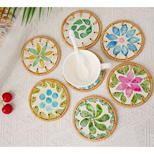 Natural Mother of Pearl Rattan <b>Coaster</b> Handmade Woven Cup <b>Coaster</b> Decorative <b>Drink</b> <b>Coaster</b> <b>for</b> Home Hotel - Product Image 5