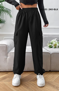Pantalon cargo d'été taille mi-haute anti-plis pour femme avec poches à rabat et 4 poches, idéal pour le bureau et les soirées - Product Image 3