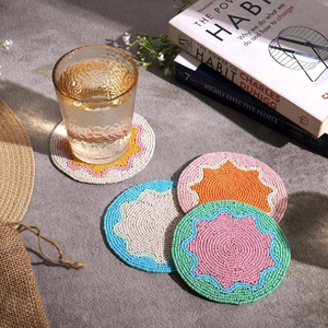 Handmade Beaded Lemon Slice Tea Coaster <b>Set</b> of Six Decorative Table Mats by Creative Art Zone - Product Image 1