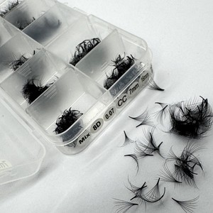 Extensions de cils préfabriquées en poils synthétiques PBT coréens 3D-20D, longueurs mixtes, naturelles, longues, courbures CC/DD/LD/M, personnalisables avec logo, boîte écologique, OEM - Product Image 1