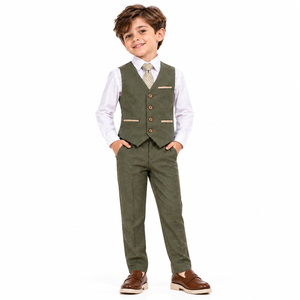 Ensemble uniforme scolaire vert olive pour garçons, chemise blanche, gilet, pantalon, cravate, tenue scolaire formelle pour étudiants - Product Image 1