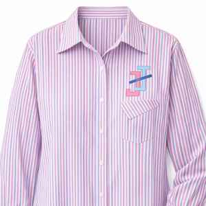 Chemisier rayé boutonné pour femme JJOA, chemise de bureau à manches longues avec logo brodé, haut décontracté professionnel, vente en gros - Product Image 5