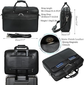 Professional Men's PU Leather Briefcase With Adjustable Strap Zipper Closure Solid Black Business <b>Bag</b> 20-30L Capacity - Product Image 6