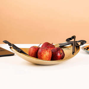 Bol à fruits en métal doré de luxe avec poignées sculptées artistiquement, bol de service décoratif pour table à manger, comptoir de cuisine, salon - Product Image 5