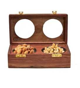 Round Wooden Dry Fruit Box with Glass Lid 5 Compartment Nut Serving Tray Handcrafted Wood Snack Storage Case Luxury Gift Organiz - Product Image 2