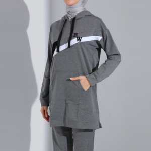 Customized Best Selling Women <b>Modest</b> Hooded Jogger <b>Set</b> Solid Embroidery Button Casual Knitting 100% Polyester Breathable - Product Image 3