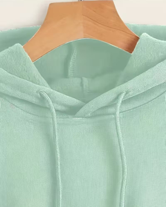 Mint Green Winter Solid Regular Fleece Breathable Hoodie Pullover Sweatshirt Front Logo Long Sleeve for Women Casual Wear - Product Image 4