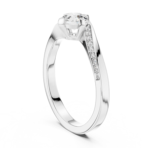 Bague de fiançailles pour femme en or blanc avec moissanite, taille brillant rond, sertie à griffes, bande pavée, style classique - Product Image 3