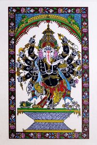 Décoration rectangulaire traditionnelle en bois Pattachitra, représentant le Dieu Ganesha, origine Orissa, pour l'intérieur du salon, occasion Diwali, par SSD Market - Product Image 3