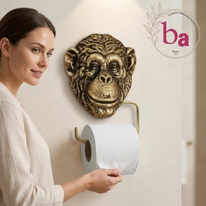 Beads <b>Art</b> Chimpanzee <b>Face</b> Wall-Mounted Toilet Paper Holder Brass Antique Handmade Novelty Bathroom Accessory - Product Image 2