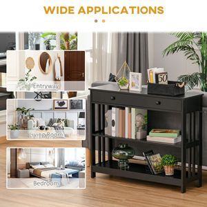 "Contemporary Farmhouse Entryway <b>Console</b> <b>Table</b> with 2 Shelves & Drawers <b>Black</b>" - Product Image 6