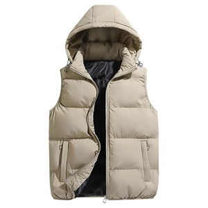 <span class=keywords><strong>Gilet</strong></span> Invernale da <span class=keywords><strong>Uomo</strong></span> Imbottito con Cappuccio, Cerniera e Tasche, Antivento, Casual, <span class=keywords><strong>Beige</strong></span> Tinta Unita, Senza Maniche, Giacca Calda - Product Image 1