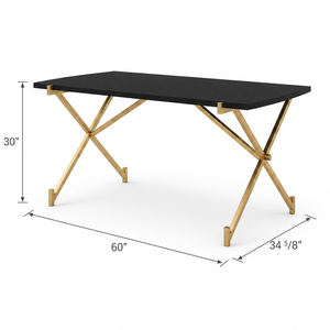Table à manger rectangulaire moderne avec pieds en métal doré, design minimaliste, plateau en bois - Product Image 2