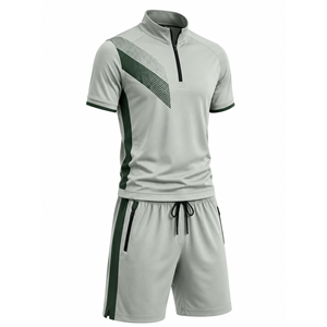 Grace Collection Men's Streetwear <b>Hooded</b> Quarter-<b>Zip</b> Short-Sleeve Top Shorts Set Quick Dry Fleece 100% Polyester Winter Solid - Product Image 5