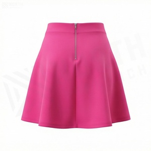 Jupe courte trapèze pour femme, couleur unie, taille élastique, design plissé, tissu polyester confortable, à porter en toutes saisons - Product Image 2