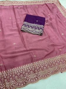 AARA Fashion Saree en soie violette avec broderie dorée, protection solaire, tenue de mariage indienne traditionnelle pour femme, longueur au sol, coupe classique - Product Image 6
