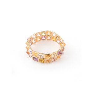 Bague statement NOVA pour femme en or massif 18 carats avec saphirs multiples sertis en canal et double alliance éternité - Product Image 6