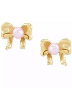 Orecchini con fiocco rosa in oro 14k per bambini con perla d'acqua dolce coltivata (3mm) | Macacy's - Product Image 2