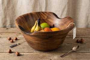 Handcrafted Mango Wood Fruit Bowl: <b>Large</b> Wooden Centerpiece - Product Image 2