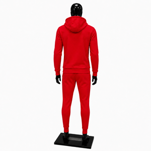 Conjunto Deportivo Rojo para Hombre con Capucha, Sudadera y Pantalones de Poliéster de Color Sólido con Cierre Completo, Estilo Casual para Otoño, Forro Polar Suave, Corte Urbano - Product Image 2