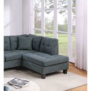 Set Divano Sezionale 2 Pezzi Nero Cenere con Chaise Longue LAF & RAF, Divano Trapuntato con Borchie in Velluto, Arredamento Soggiorno - Product Image 3