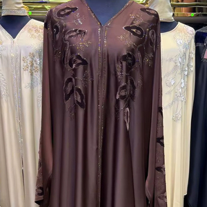 High Quality Modest Dubai Beaded Sequined <b>Long</b> Sleeve Abaya Muslim Traditional Handmade Wedding Women Polyester Breathable V Nec - Product Image 1