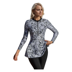 Full Coverage Burkini Style Muslim 2-Piece High Cut Print Quick Dry Swim <b>Set</b> for Women <b>Modest</b> Beach in Polyester/Nylon - Product Image 4