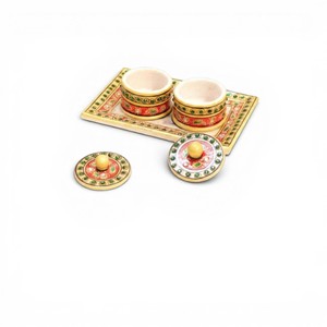 Ensemble de 2 assiettes en marbre faites à la main, assiettes de service décoratives, boîte cadeau, décoration de la maison - Product Image 3